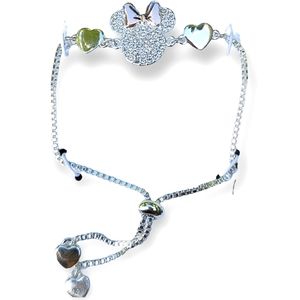 Disney Love and Kisses 💋 Minnie Mouse double heart adjustable Bracelet, silver